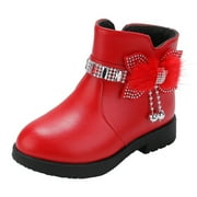 Puawkoer Children Shoes Thick Heel Sorely Snow Boots Short Boots Warm Leather Plus Girls Boots Baby Bow Cute Rain Boots Girls Cotton Shoes Warm Boots